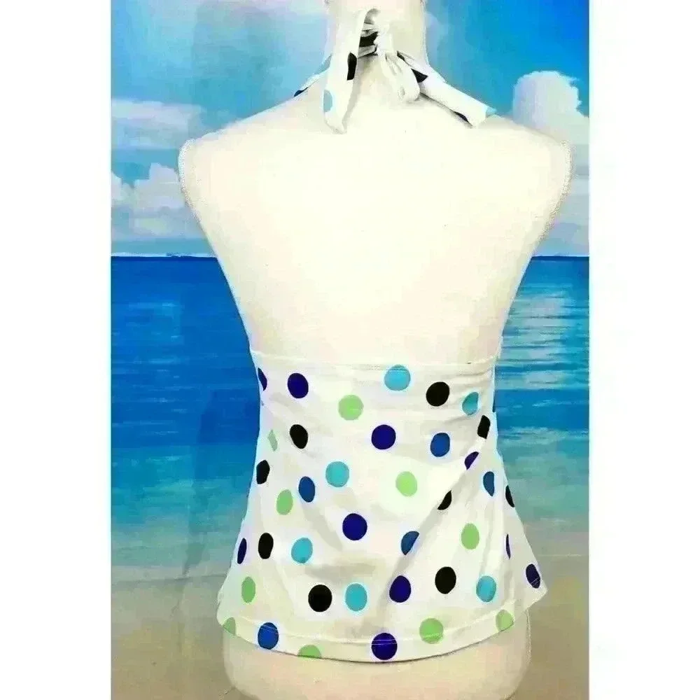 SONOMA Womans TANKINI Top Bathing WHITE POLKA DOT Swim Suit Tunic size 10